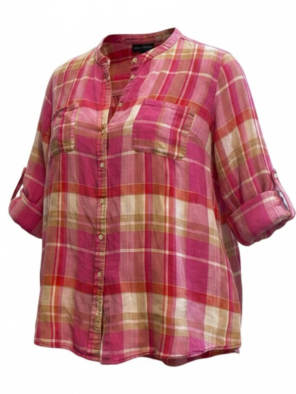 Lane Bryant‎ Lightweight Cotton Button Up Shirt 22/24 Pink Plaid #140W
